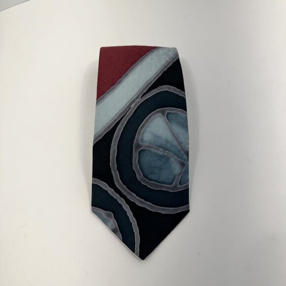 Hand Painted Silk Neck Tie By Robert Daskal Aoko Geometric Necktie Mens Artisan - Picture 2 of 4